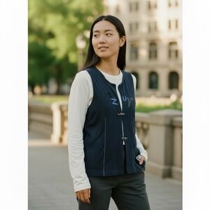 Vintage‎ Y2K Azzure Knit Vest Black Sleeveless Front Closure Size M Graphic New